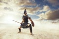 Ancient Greek warrior Achilles in combat