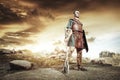 Ancient Greek warrior Hector posing in combat Royalty Free Stock Photo