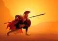 Ancient greek warrior in ready to fight position Royalty Free Stock Photo