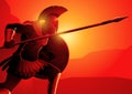 Ancient greek warrior in ready to fight position Royalty Free Stock Photo