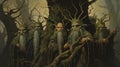 Ancient Guardians: Enchanting Illustration Portraying a Group of Majestic Ents Royalty Free Stock Photo