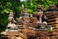 Ancient guardians: Sculptures of guard lions watch over the ancient ruins in Cambodia