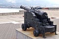 Ancient gun is aimed towards Tsemess Bay in Novorossiysk, Russia