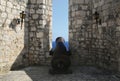 Ancient gun in the fortress protecting the city of Hvar. Royalty Free Stock Photo