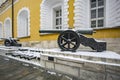 Ancient guns near the building of the Arsenal. In the foreground cannon `Lion`