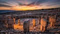 Ancient GÃÂ¶beklitepe Structures at Golden Sunset Royalty Free Stock Photo