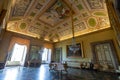 Ancient hall inside the Royal Palace of Caserta. Ceiling with ancient historical paintings and decorations