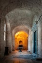 Ancient hall with a stone bowl for holy water at Hagia Sophia Ayasofya in Istanbul. Landmarks of Turkey. Turkey. Istanbul.