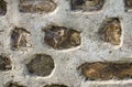 Ancient handcrafted stone wall. Close-up view of original brickwork. Typical architecture of Rome empire.