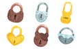 Ancient Hanging Locks Vector Set. Flat Antique Padlocks Collection