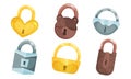 Ancient Hanging Locks Vector Set. Flat Antique Padlocks Collection