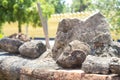 Ancient head broken buddha statue. Royalty Free Stock Photo