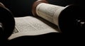 Ancient Hebrew scripture opens against a dark void Royalty Free Stock Photo