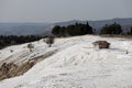 Ancient hellenic tomb submerged in travertine pool in Hierapolis, Pamukkale in Turkey scenic view