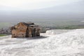 Ancient hellenic tomb submerged in travertine pool in Hierapolis, Pamukkale in Turkey scenic view Royalty Free Stock Photo