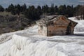 Ancient hellenic tomb submerged in travertine pool in Hierapolis, Pamukkale in Turkey scenic view Royalty Free Stock Photo