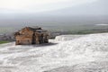 Ancient hellenic tomb submerged in travertine pool in Hierapolis, Pamukkale in Turkey scenic view Royalty Free Stock Photo