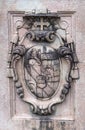 Ancient heraldic coat of arms on one of the pillars in the Mirabell Gardens. Salzburg, Austria