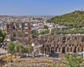 Ancient Herodeion theatre and Athens cityscape