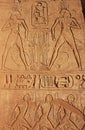 Ancient hieroglyphics on the wall of Great temple of Abu Simbel, Nubia Royalty Free Stock Photo