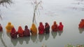 Ancient hindu devotee offering prayer to sun