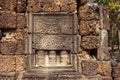 Ancient hindu temple decor, Angkor Wat, Cambodia. Banteay Thom ruin. Khmer architecture heritage landmark detail.