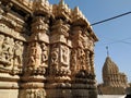 Ancient hindu temple of north india. Stone carved statues, idols and designs. Erotic artwork on temple walls. Royalty Free Stock Photo