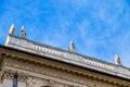 Ancient and historic stone balcony with statues with blue sky background Royalty Free Stock Photo