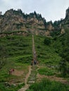 Ancient, historic walkways on cliffs at Luya Mountain