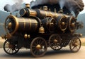 Ancient Historical Car with Steam Power, Generative AI Illustration