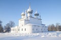 Ancient Holy Cross Cathedral on a frosty January day. Tutaev. Yaroslavl region, Russia