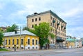 Ancient houses on Andronevskaya square near the Spaso-Andronikov monastery in Moscow, Russia