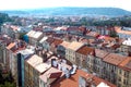 Ancient houses, street and many green trees top view Royalty Free Stock Photo