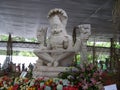 Bangalore, Karnataka, India - August 11, 2008 Ancient huge white monolithic stone statue of Ugra Narasimha