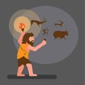 Ancient human drawing in cave flat illustration vector