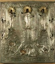 An ancient icon of the Transfiguration of God in a silver frame Royalty Free Stock Photo