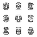 Ancient idol icon set, outline style