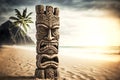 Ancient idols totem tiki mask on beach