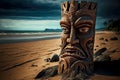 ancient idols totem tiki mask on beach