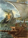 Ancient illustration of the naval battle with the destruction of the castle taken from the book entitled the lion of damascus by e