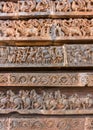 Ancient images on the walls. Carvings in Hoysaleshwara Hindu temple