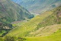 Ancient Inca circular terraces in Sacred Urubamba Valley of Incas, Peru