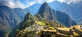 Ancient incan citadel historic sanctuary of machu picchu in andes mountains, southern peru