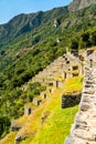 Ancient Incan terraces of Machu Picchu in Peru