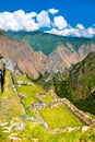 Ancient Incan terraces of Machu Picchu in Peru