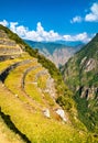 Ancient Incan terraces of Machu Picchu in Peru