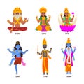 Ancient Indian Hindu Gods and Deity with Brahma, Surya, Soma, Shiva, Yama and Vishnu Vector Set