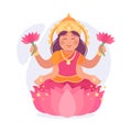 Ancient Indian Hindu Lakshmi God and Deity Vector Illustration