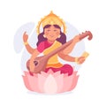 Ancient Indian Hindu Lakshmi God and Deity Vector Illustration