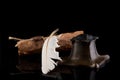 Ancient Inkwell, feather pen, old scroll paper with a seal